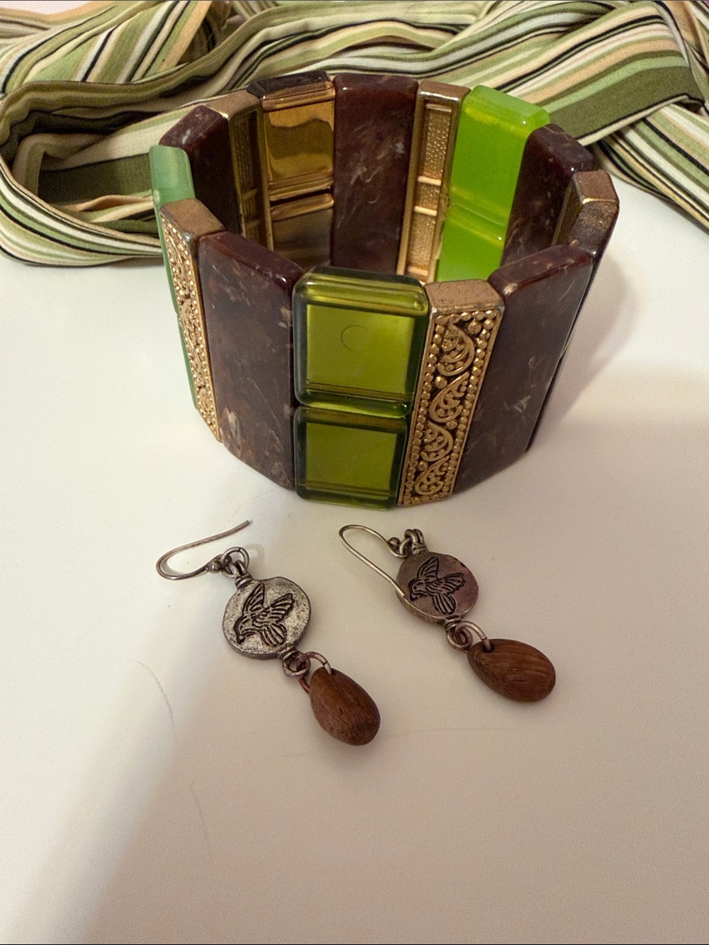 Green and Brown Stretch Bracelet - Woman Jewelry